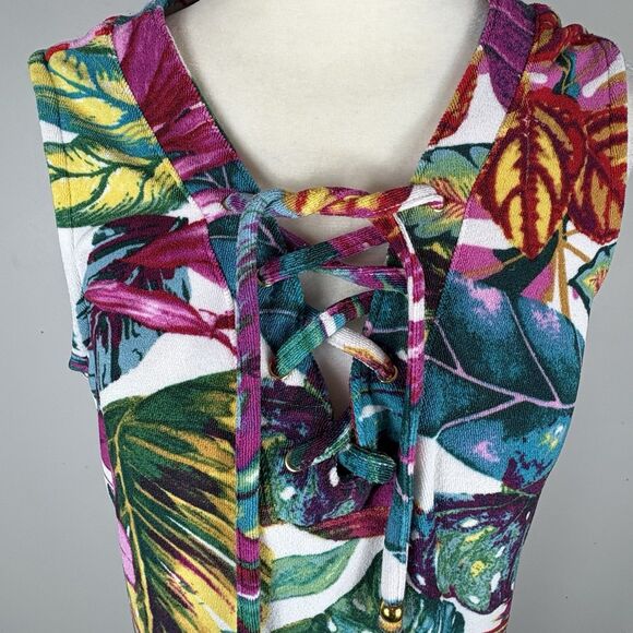 Susan Graver Soleil Brushed Knit Dress Palm Tropical Cover Up Terry Cloth Small - Picture 4 of 15